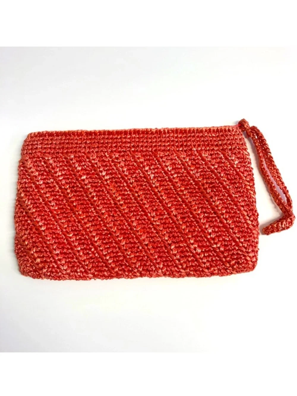Vintage 1970’s Tianjin Red Woven Raffia Straw Clutch Bag With Wristlet Strap